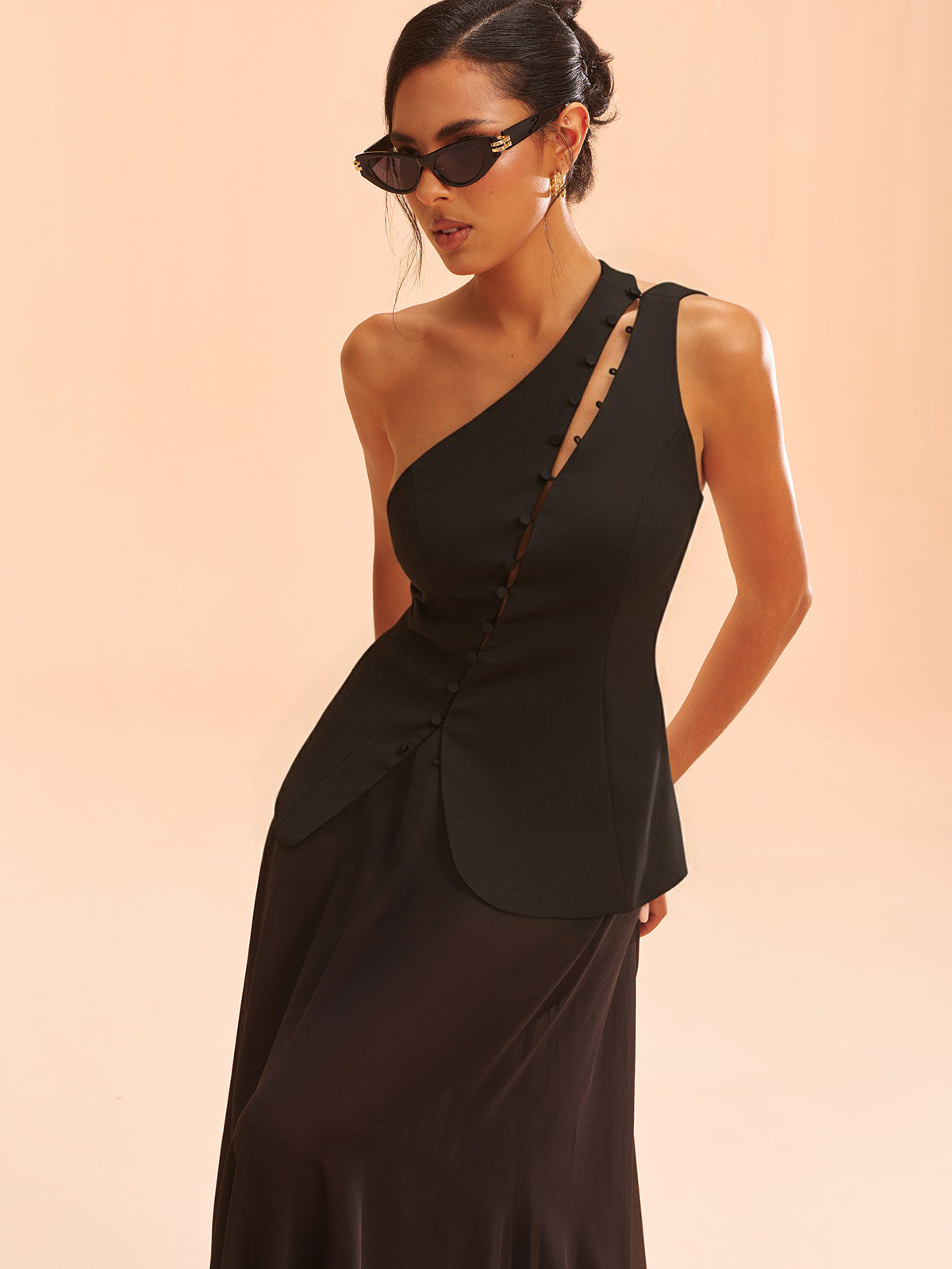 One-Shoulder Asymmetric Button Vest