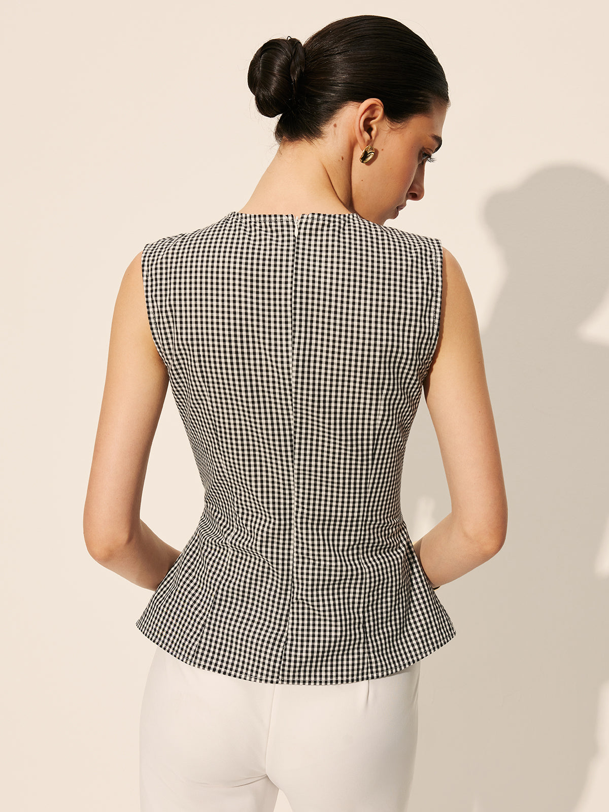 Gingham Ruched Sleeveless Top