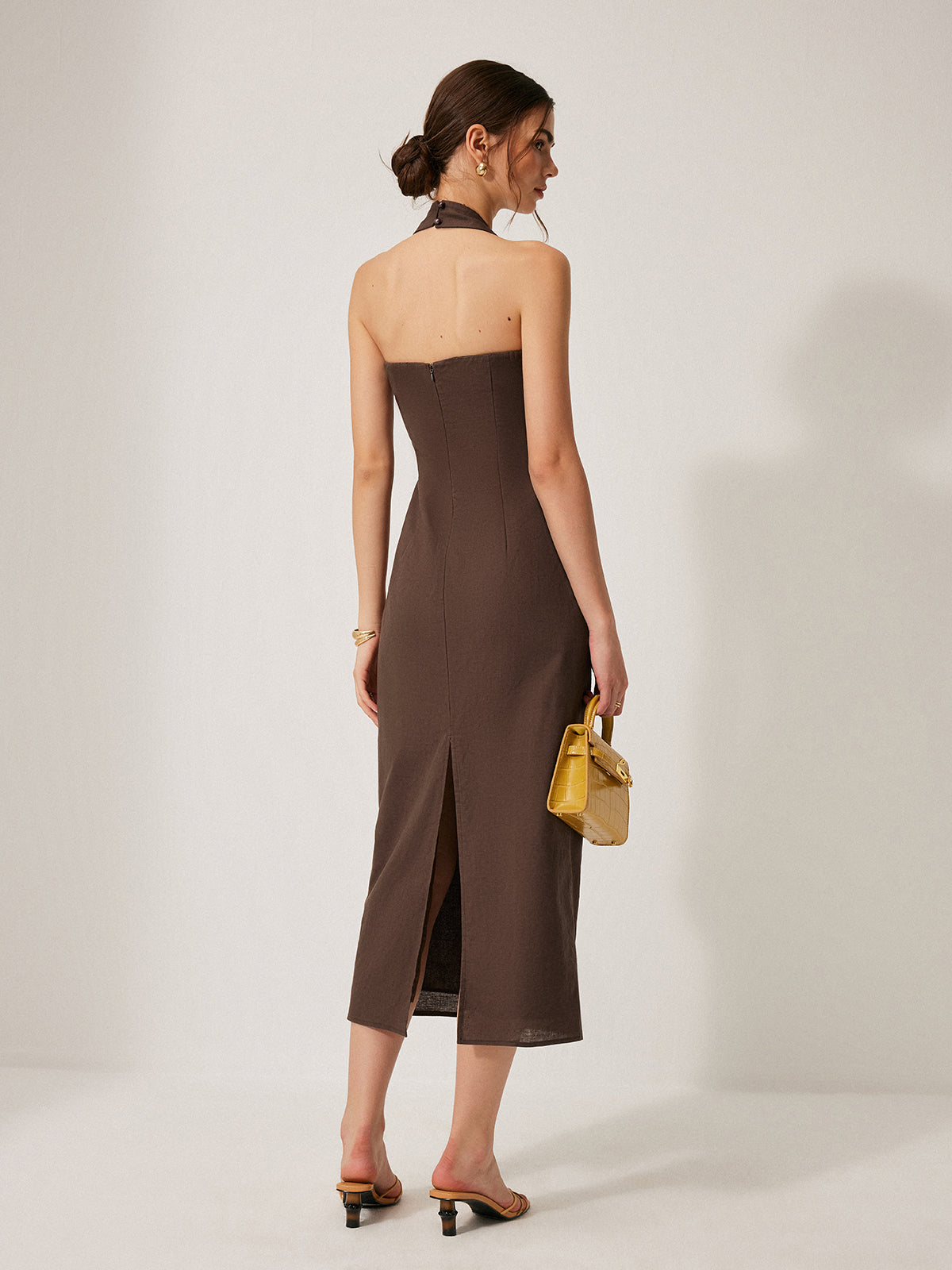 Cotton & Linen Halter Backless Split Dress