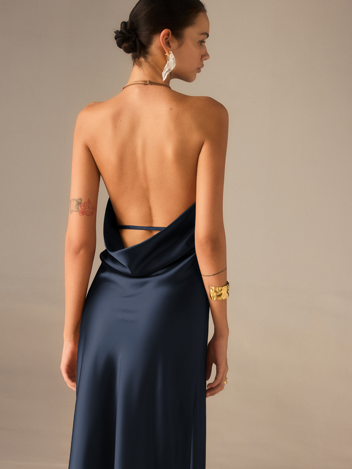 Satin Halter-Neck Backless Maxi Dress